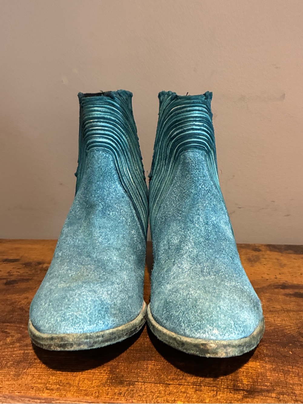 Teal Suede Ankle Boots - Women's Fashion Bootie SZ 38(7.5)